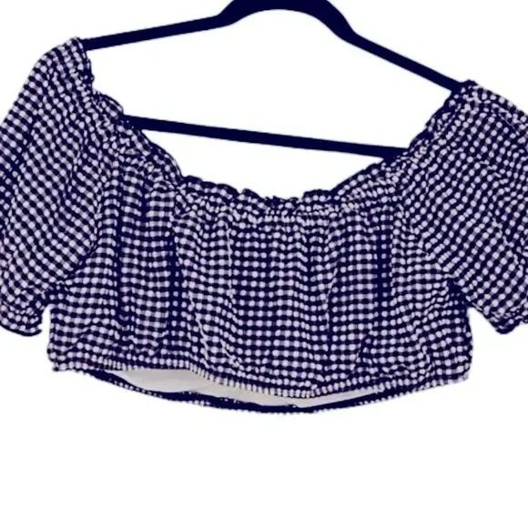 Kate Spade Black White Off-The-Shoulder Check-Print Bikini Top Size S swimsuit